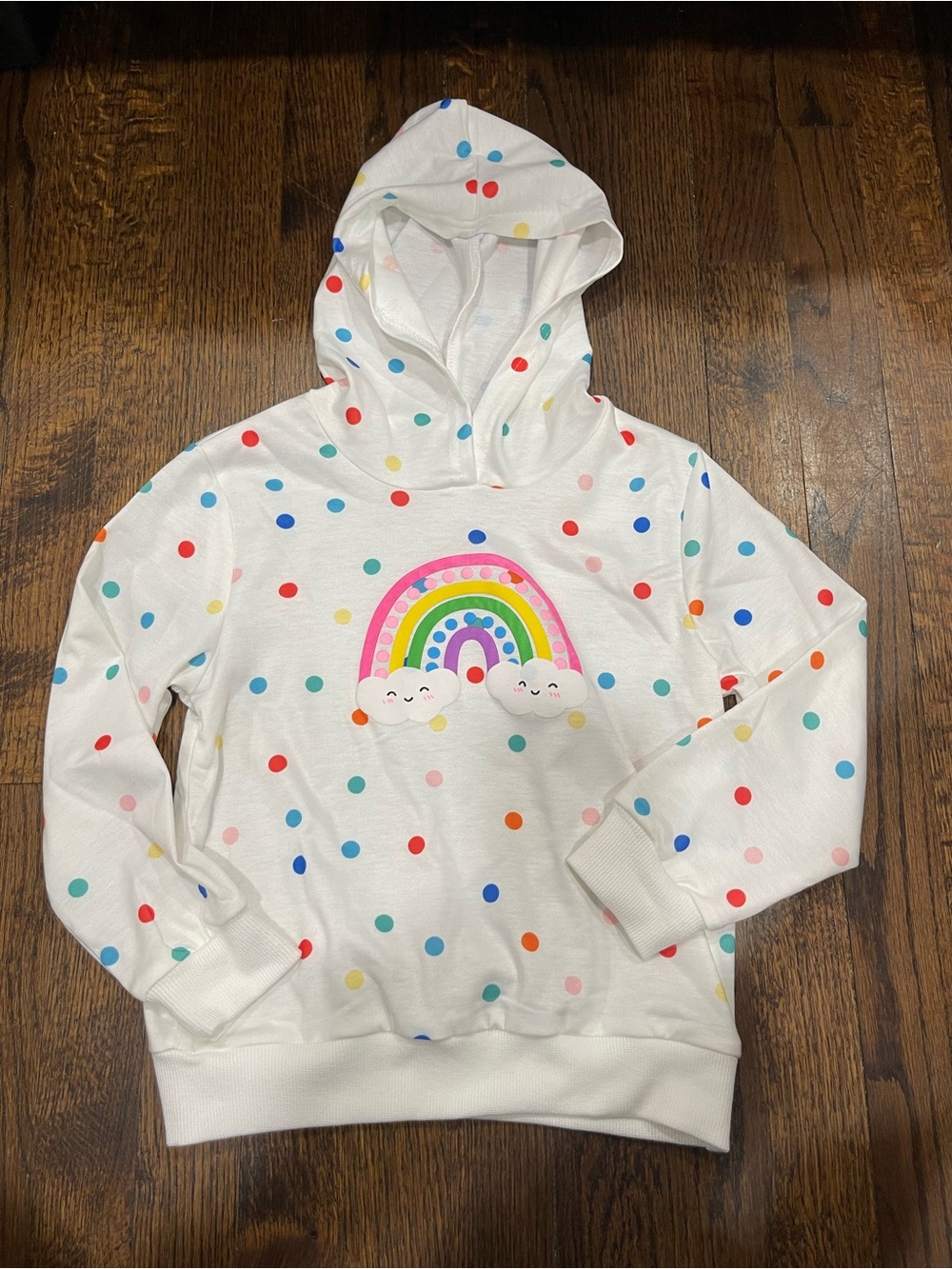 Girls White Rainbow Polka Dot Hoodie Shirt size 6